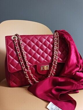 Chiara Ferretti Dark Red Quilted Genuine Leather Shoulder/ Crossbody Bag,